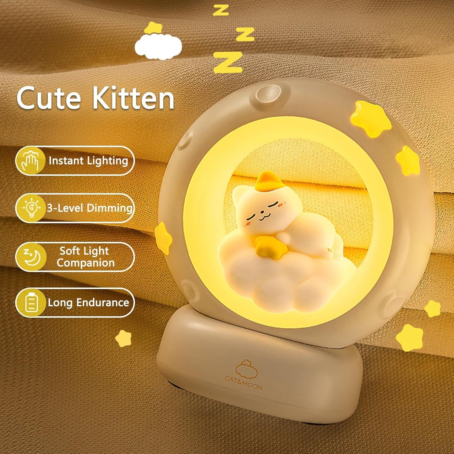 Sleeping Cat LED Night Light Lamp with Touch Control